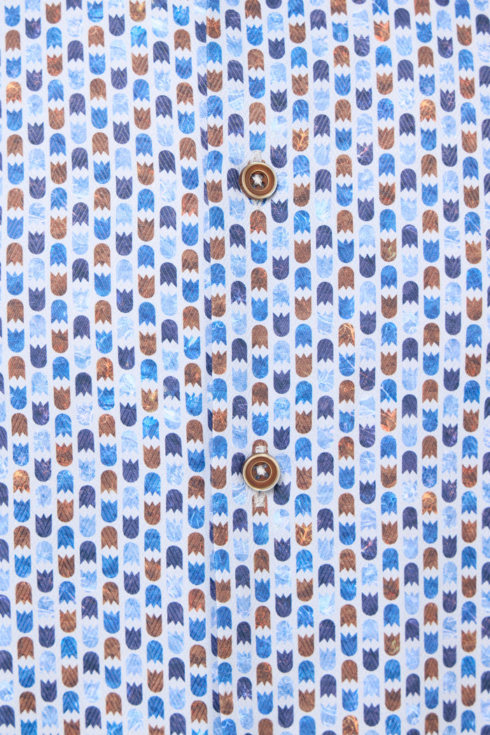 Geo Print on Herringbone Button Down Shirt