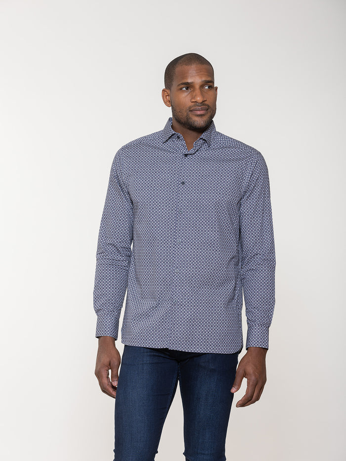 Geometric Tile Print Long Sleeve Shirt