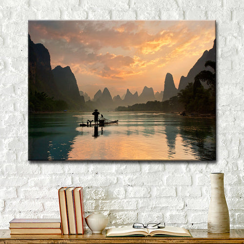 "Golden Li River" by Yan Zhang — Landscape Wall Art (Wrapped Canvas)
