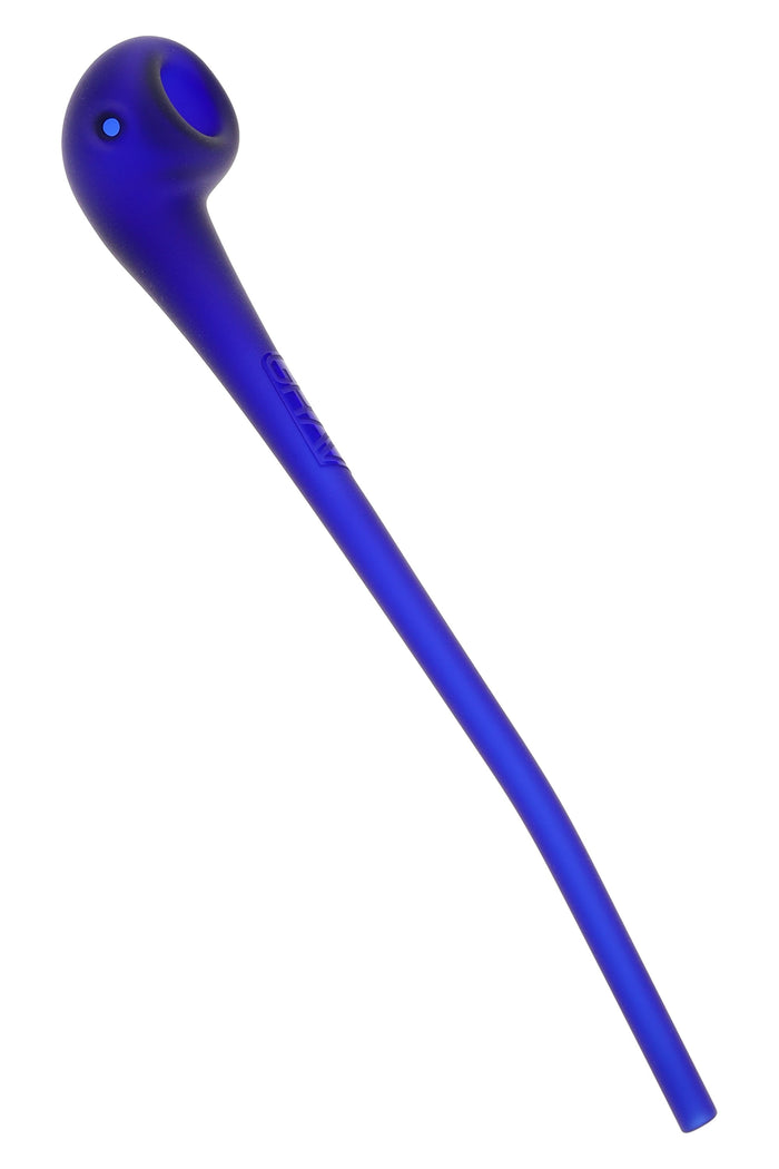 Cobalt blue GRAV Sandblasted Gandalf 10″ glass hand pipe, matte borosilicate finish with side carb displayed in profile.