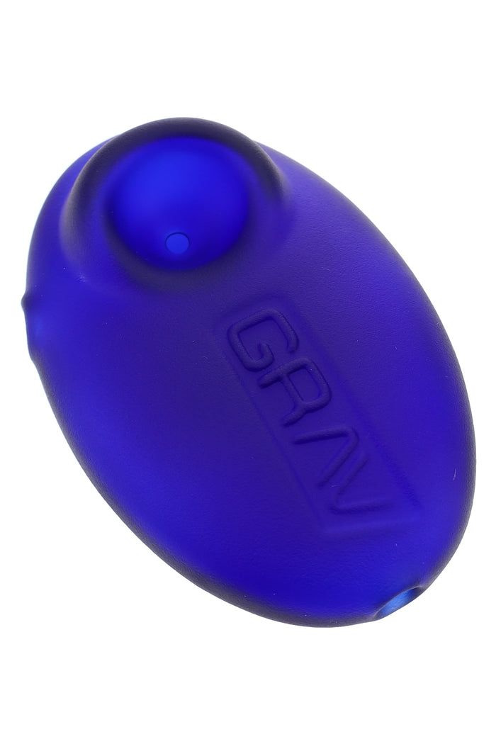 Cobalt blue GRAV Sandblasted Pebble Spoon, frosted borosilicate with recessed bowl and side carb; pocket-size 3″ hand pipe.