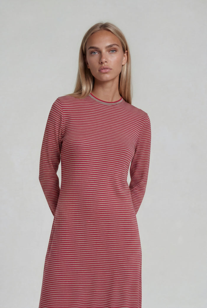 Grey & Red Stripe Ribbed  Nightgown