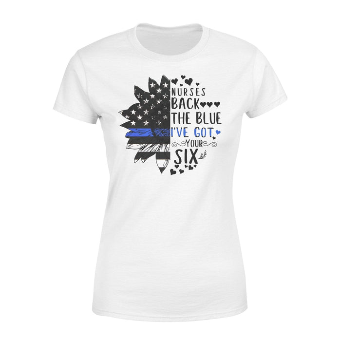 Apparel XS / White Half Thin Blue Line Sunflower - Nurses Back The Blue Shirt - Standard Women's T-shirt - DSAPP