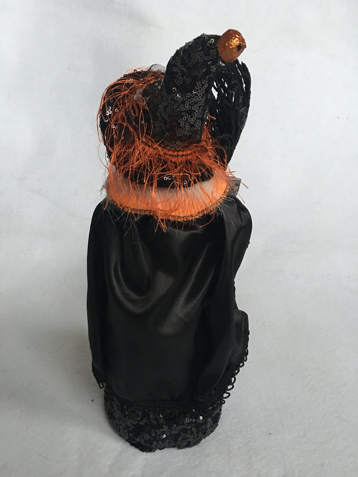 Halloween Black and Orange Witch Holding Pumpkin and Broom