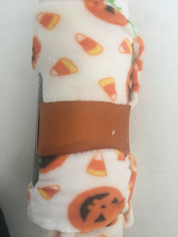 Halloween Pumpkin, Candy Corn and Trick or Treat Blanket Throw