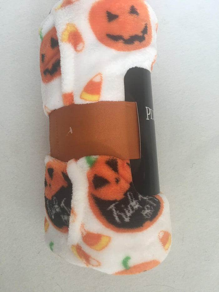 Halloween Pumpkin, Candy Corn and Trick or Treat Blanket Throw