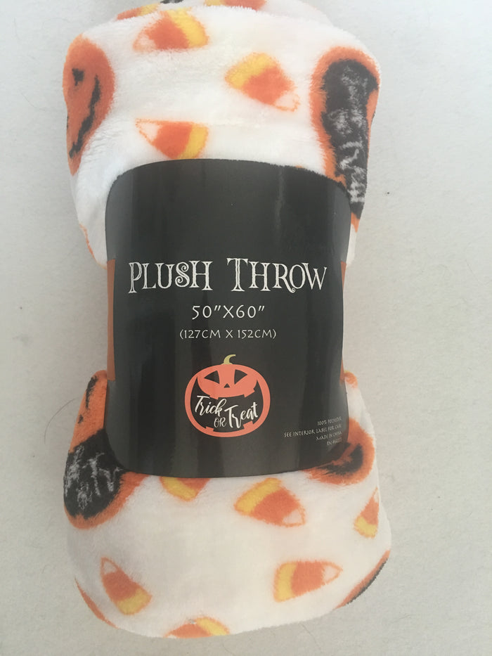 Halloween Pumpkin, Candy Corn and Trick or Treat Blanket Throw