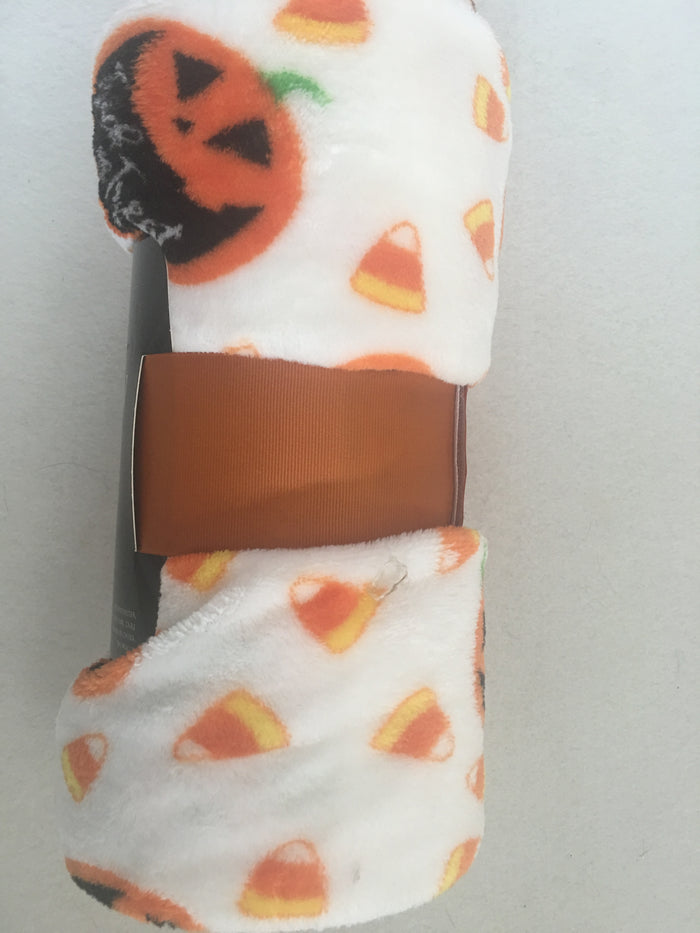 Halloween Pumpkin, Candy Corn and Trick or Treat Blanket Throw