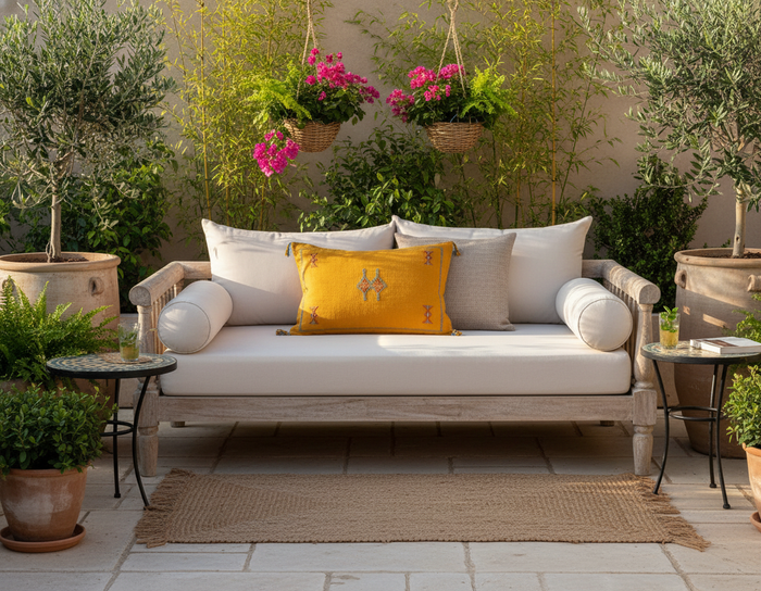 Moroccan Sabra Silk Lumbar Cushion Golden Yellow Outdoor