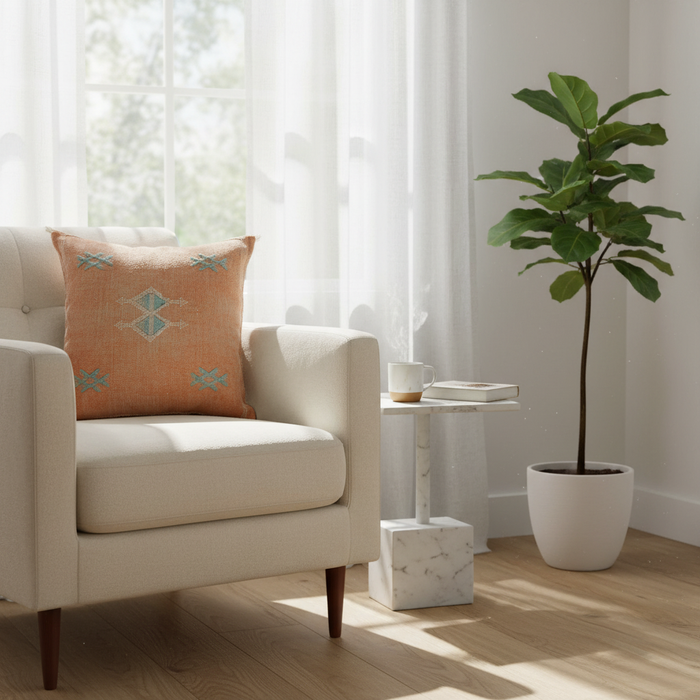 Moroccan Sabra Silk Cushion Light Orange Bright Airy Setting