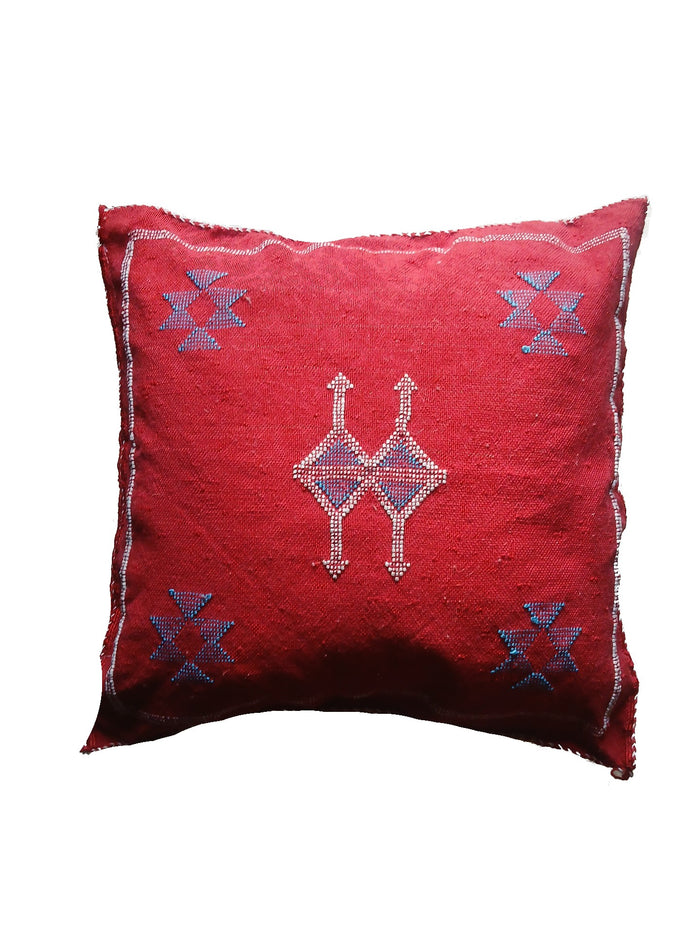 Handmade Moroccan Cushion Cover – Sabra Silk Pillow – Maram - Red