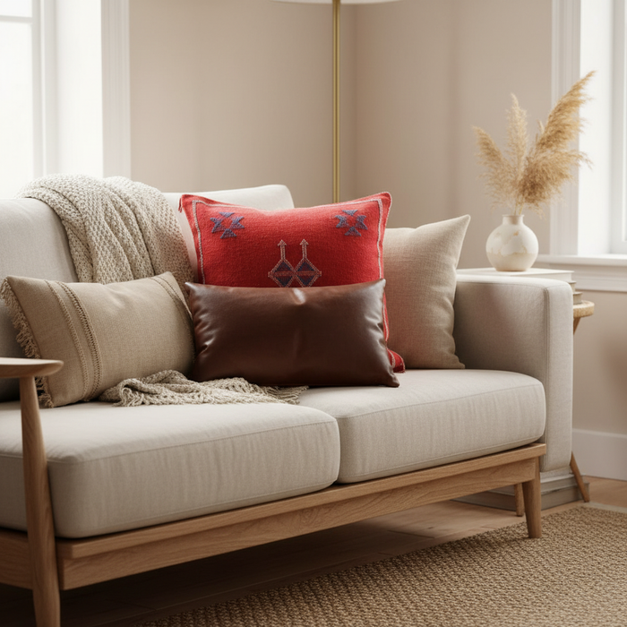 Moroccan Red Sabra Silk Cushion Cozy Setting