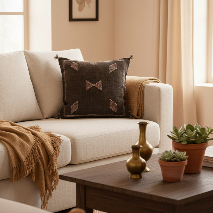 Moroccan Sabra Silk Pillow - Darker Chocolate