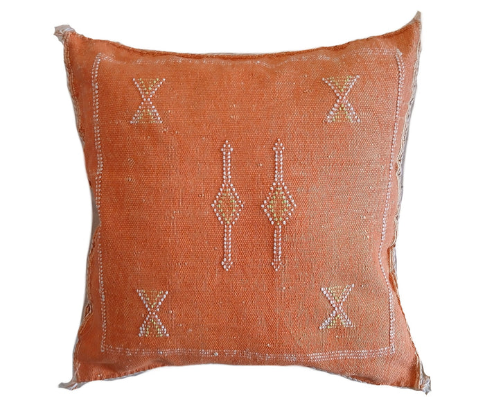 Handmade Moroccan Cushion Cover – Sabra Silk Pillow – Nada - Orange