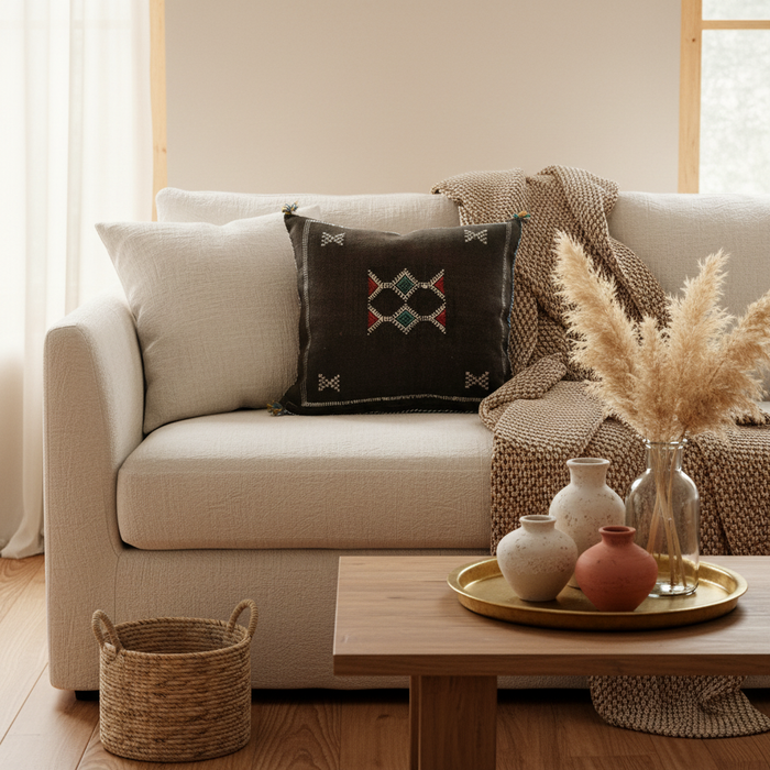 Moroccan Sabra Silk Pillow in Brown