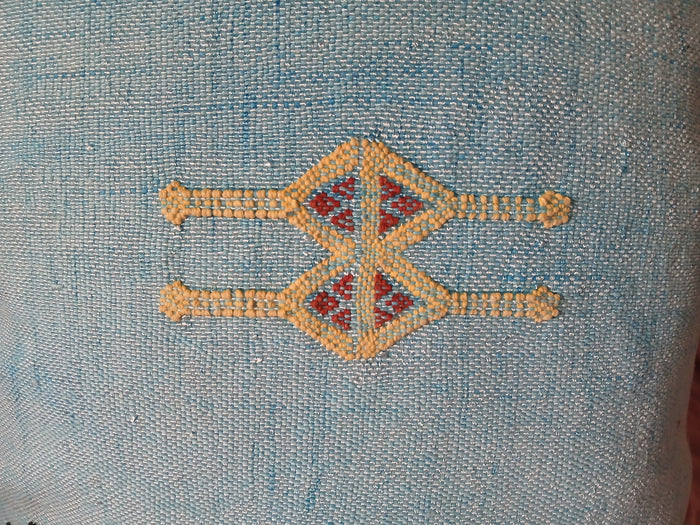 Handmade Moroccan Cushion Cover – Sabra Silk Pillow – Saham - Washed Turquoise