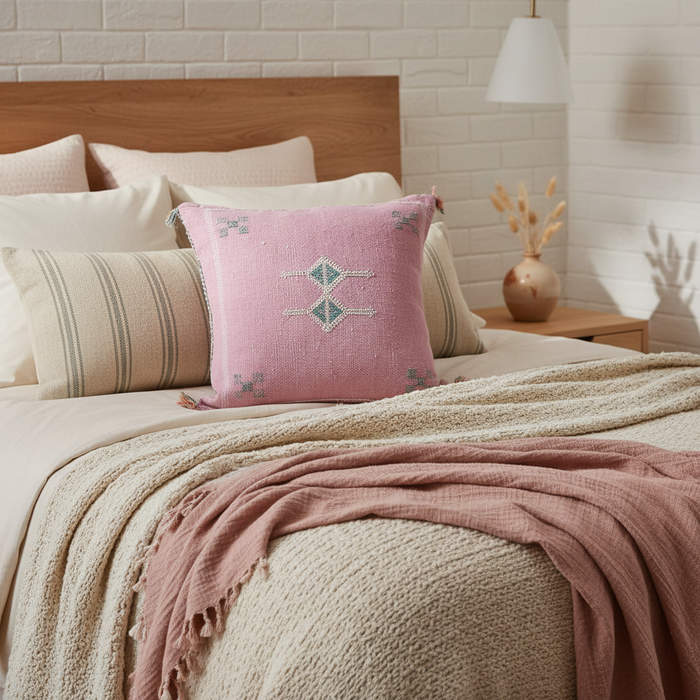 Moroccan Sabra Silk Cushion Pink Cozy Setting