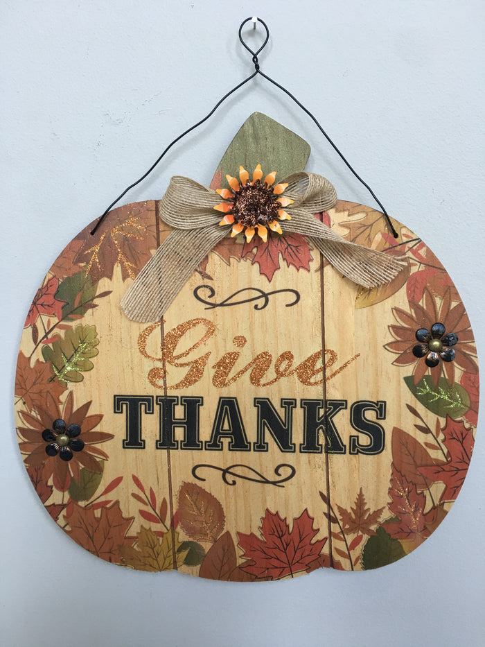 Harvest Give Thanks Pumpkin Sign
