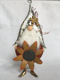 Harvest Metal Gnome Holding Sunflower or Banner