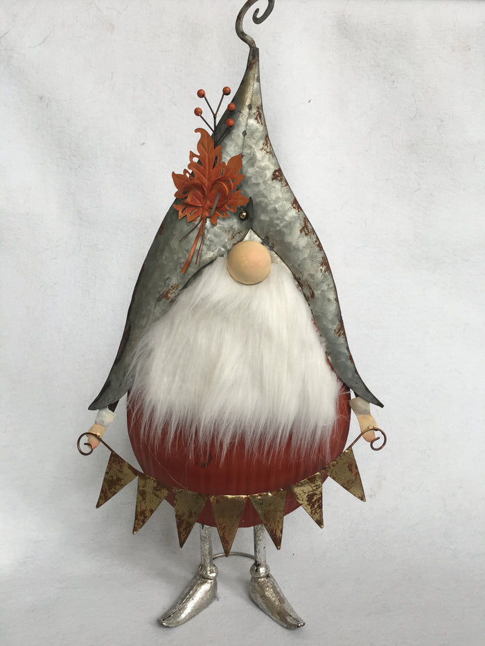 Harvest Metal Gnome Holding Sunflower or Banner