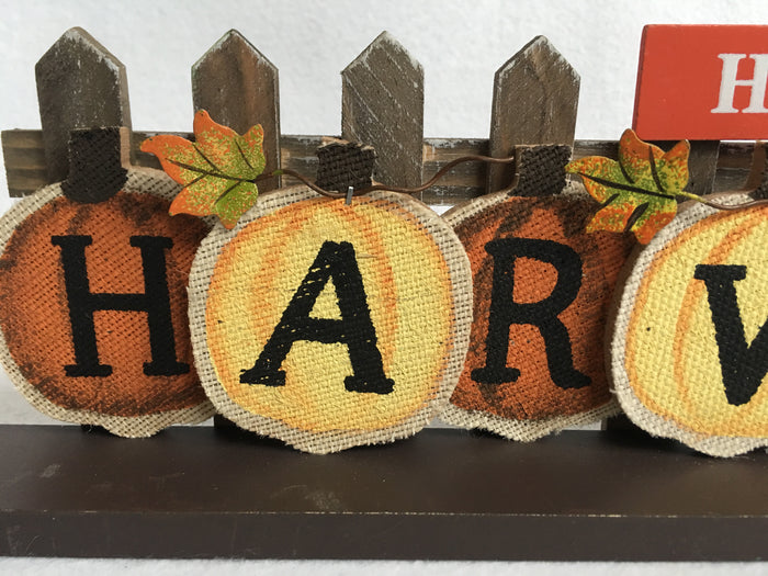 Harvest Orange and Yellow Pumpkins Against Picket Fence Block Sitter