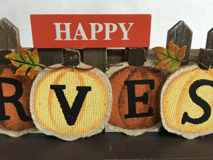 Harvest Orange and Yellow Pumpkins Against Picket Fence Block Sitter