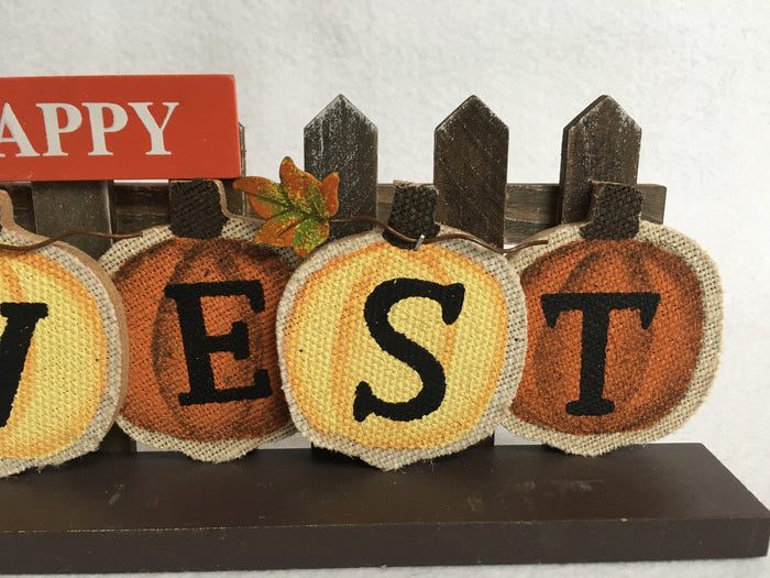 Harvest Orange and Yellow Pumpkins Against Picket Fence Block Sitter