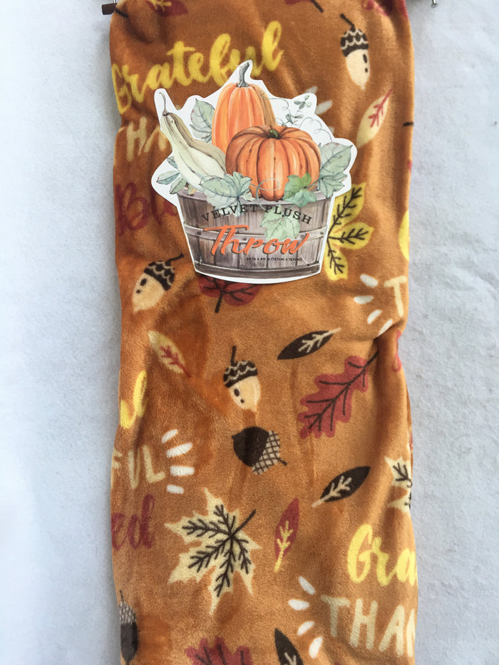 Harvest Thankful Autumn Leaves and Acorns Plush Blanket Throw