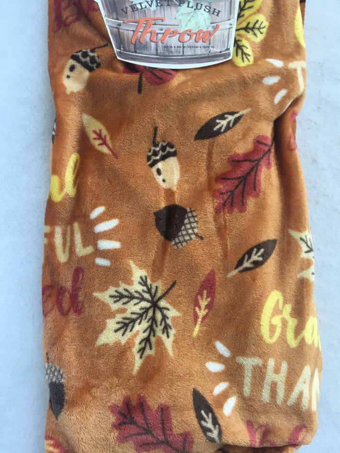 Harvest Thankful Autumn Leaves and Acorns Plush Blanket Throw