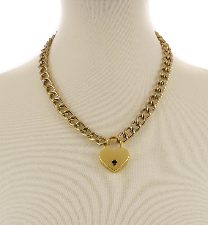 Heart Gold Padlock Necklace Pendant Premium Gold Regular Chain