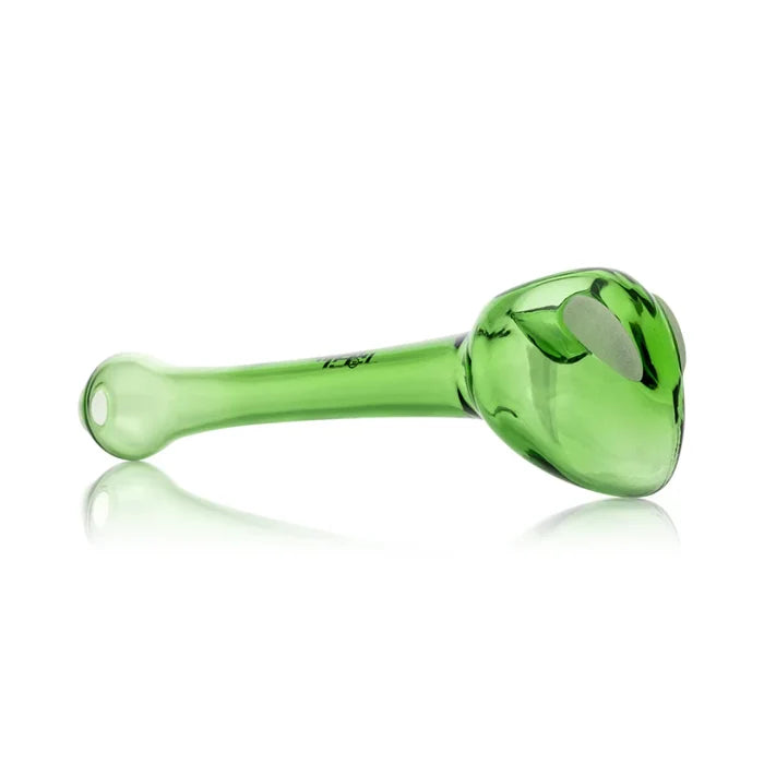 Green Hemper alien glass hand pipe with mouthpiece, printed logo, and oval glow-eye detail