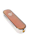 Amber glass army knife hand pipe with chrome sides, showing top bowl and end mouthpiece on a clean white background.