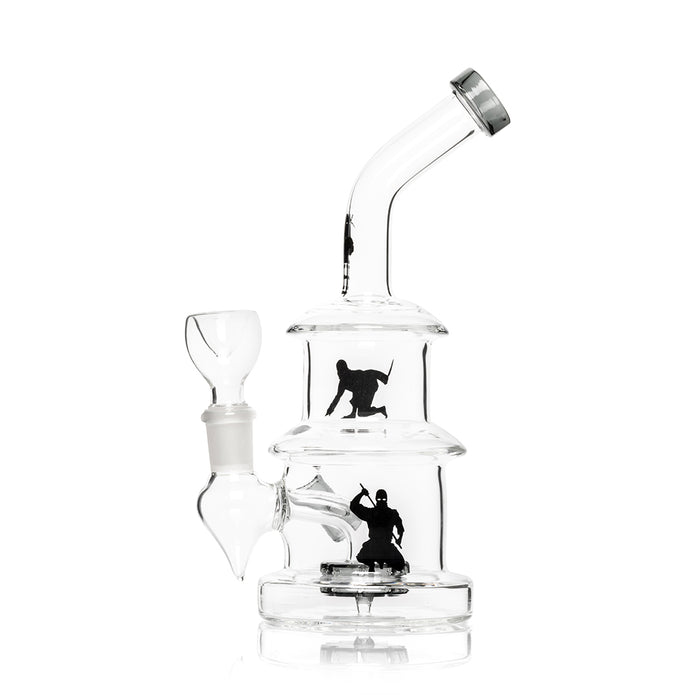 Side view of clear HEMPER Ninja bong showing flower bowl and internal showerhead perc