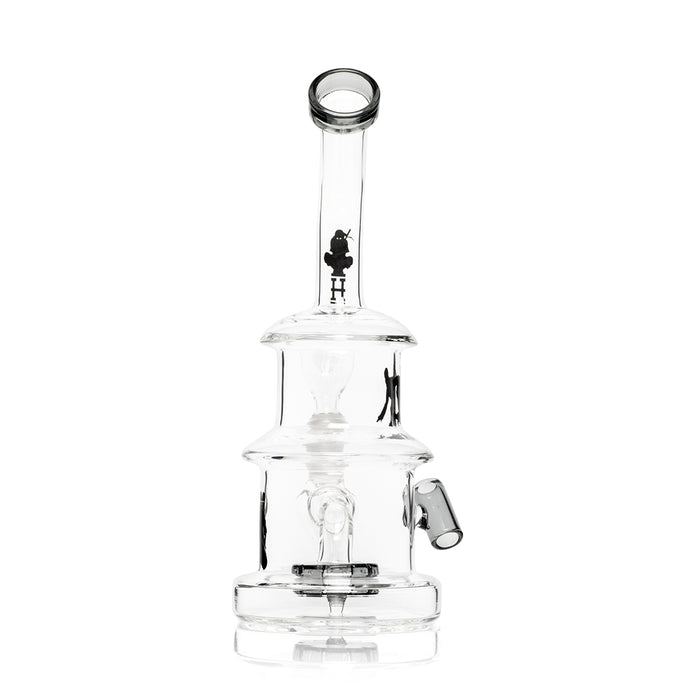 Rear view of HEMPER Ninja glass bong showing clear body and side-mounted bowl joint