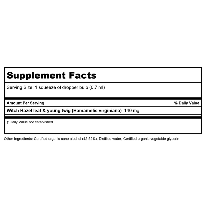 Herb Pharm Witch Hazel 1oz - Supplement Facts panel