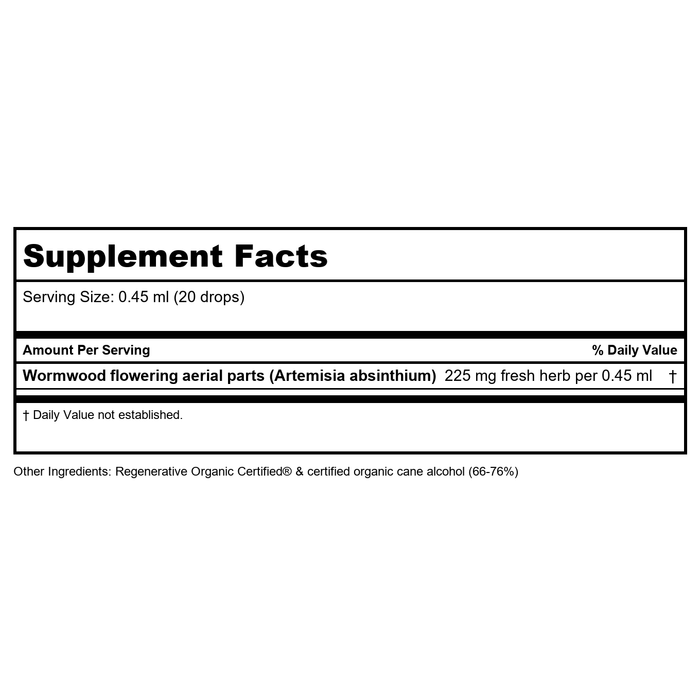 Herb Pharm Wormwood 4oz - Supplement Facts panel