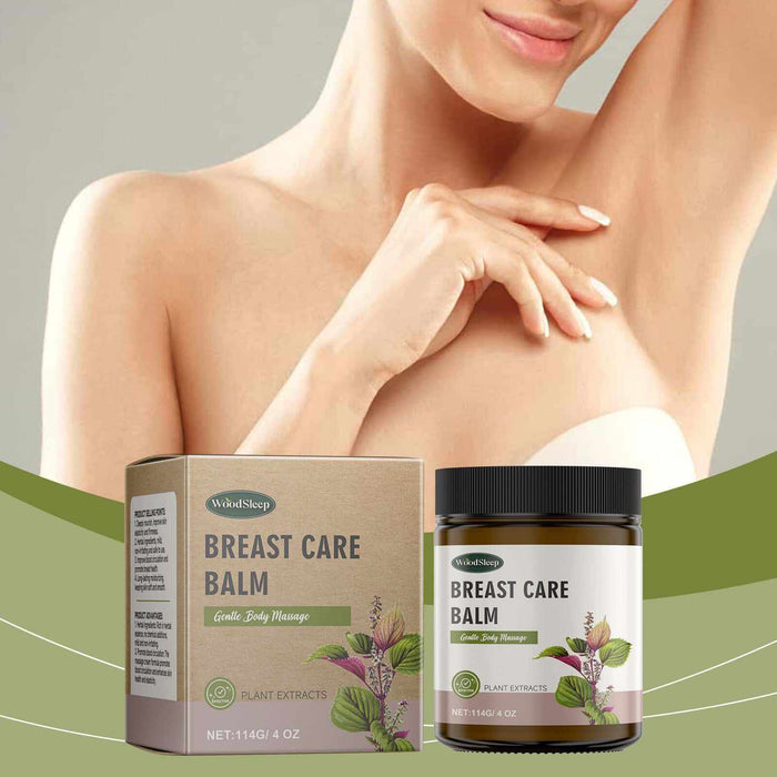 Crème hydratante pour la poitrine à base de plantes, texture douce et soin nourrissant visible dans le pot.
