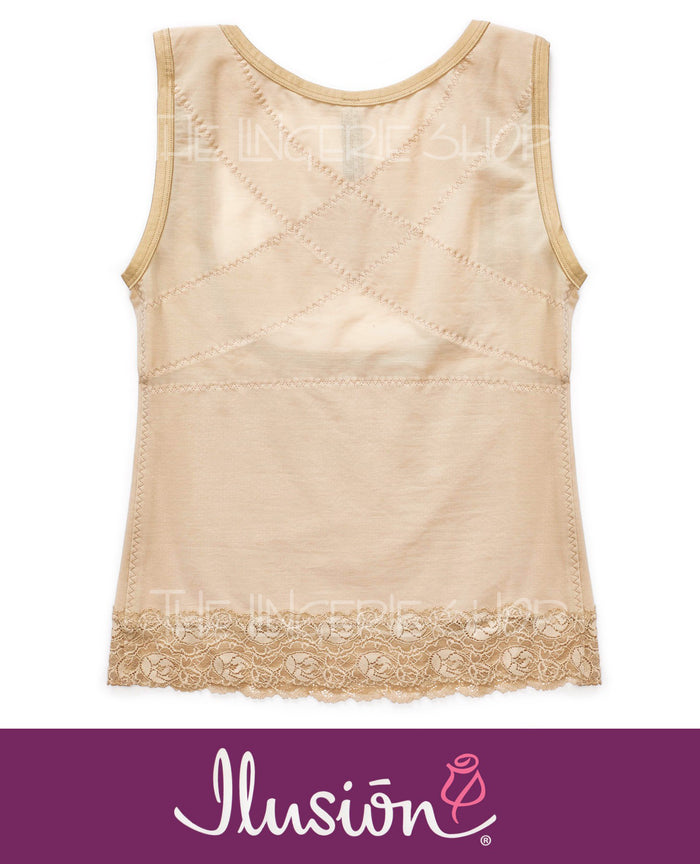 Beige shaping camisole with lace-trimmed hem
