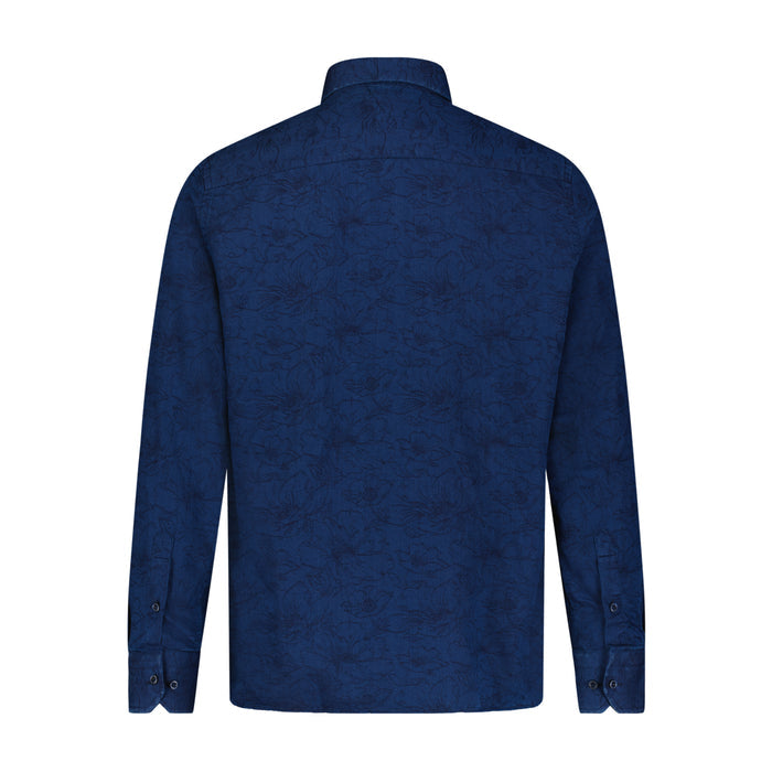 Indigo Denim Floral Jacquard Long Sleeve Shirt