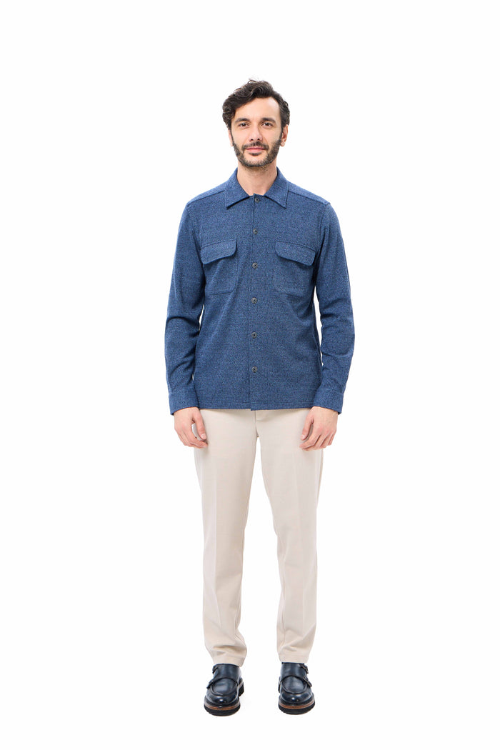 Indigo Dobby Double-Faced Knit Shirt Jacket