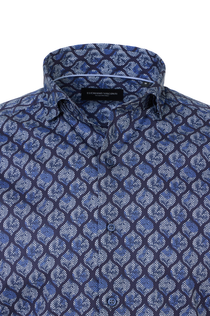 Indigo Leaf Herringbone Print Shirt