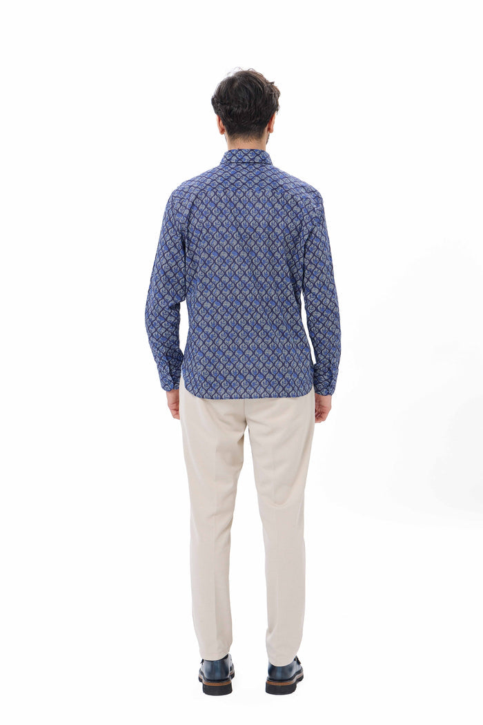 Indigo Leaf Herringbone Print Shirt