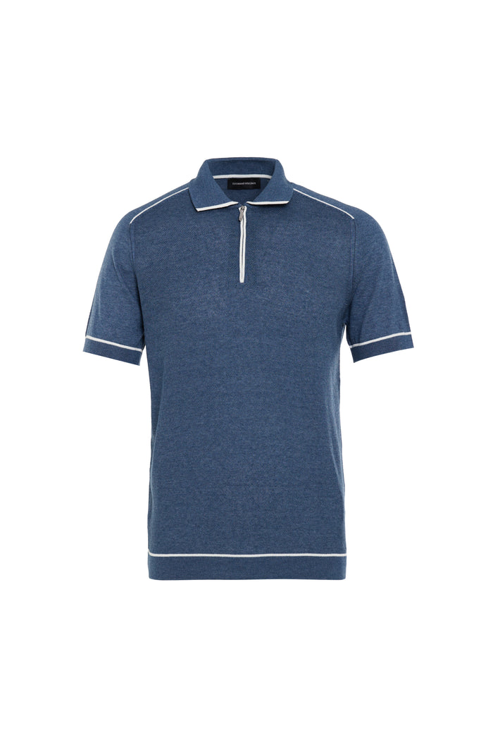 Indigo Prato Knit Quarter Zip Polo
