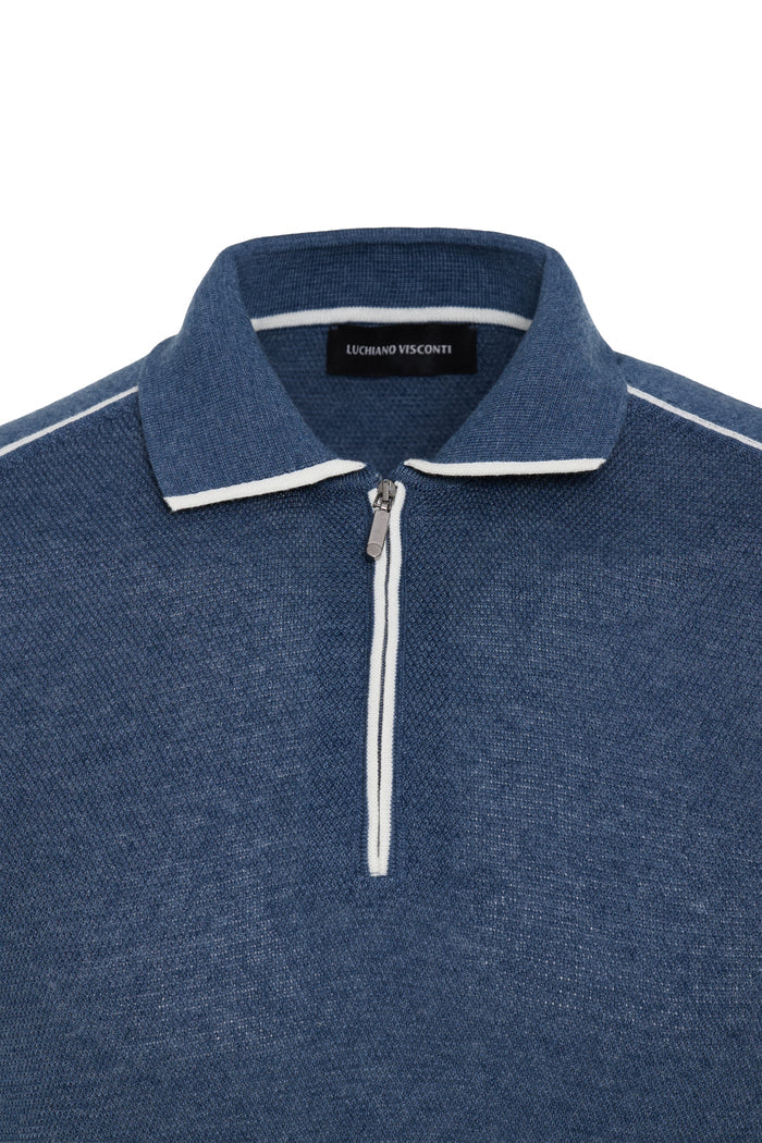 Indigo Prato Knit Quarter Zip Polo