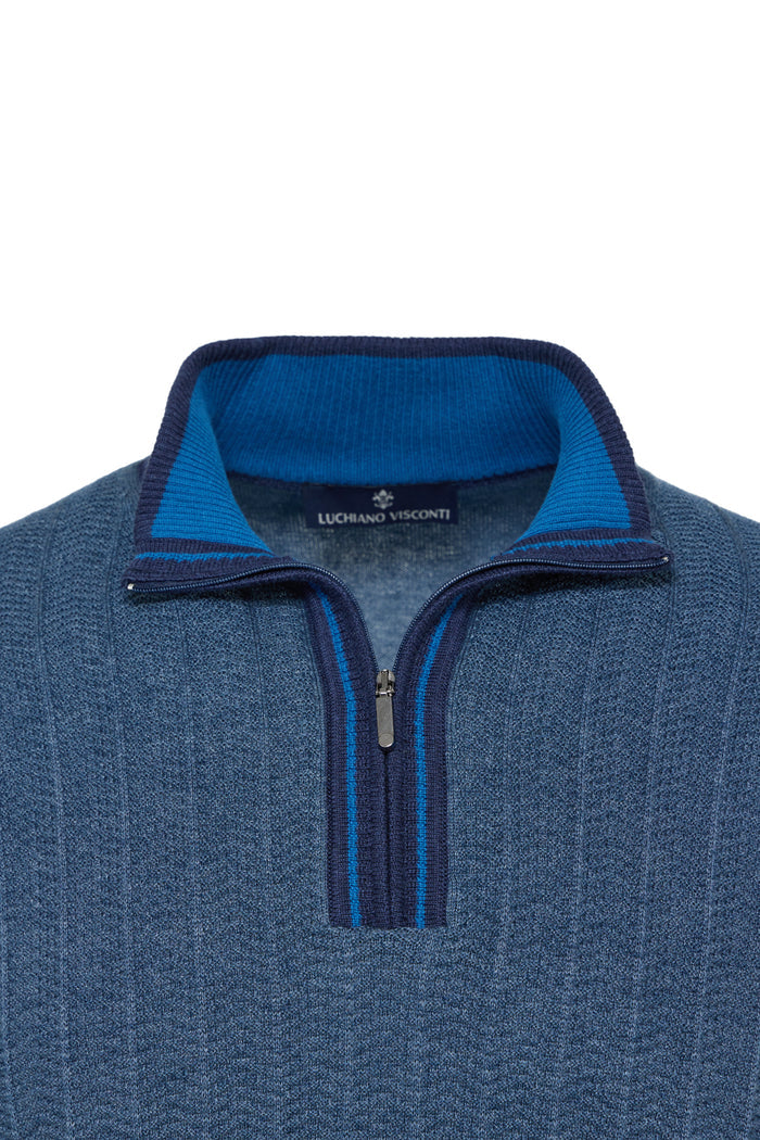 Indigo Quarter Zip Chevron Sweater
