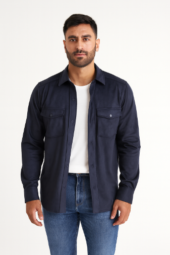 Indigo Suede Shirt Jacket