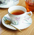 Iris Flower British Tea Cups, Beautiful Porcelain Tea Cup Saucer Set, Traditional English Tea Cup and Saucer, Unique Ceramic Coffee Cups in Gift Box-Paintingforhome