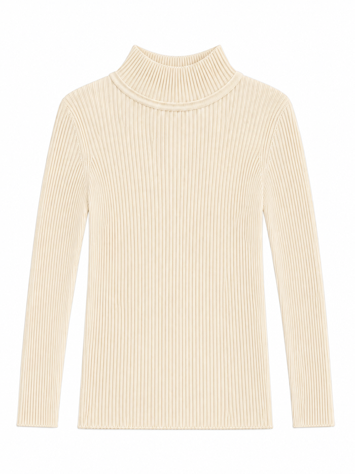 Ivory ribbed mock turtleneck sweater for toddlers, kids and preteens.