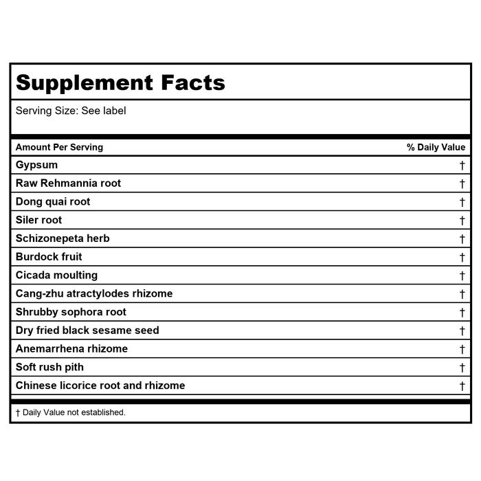 Kan Herb Traditionals Derma Wind Release 60 Tablets - Supplement Facts panel