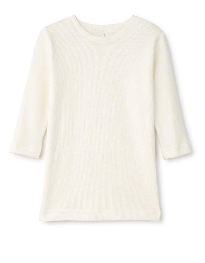 Kids ivory ribbed crew neck 3/4 sleeve cotton tee